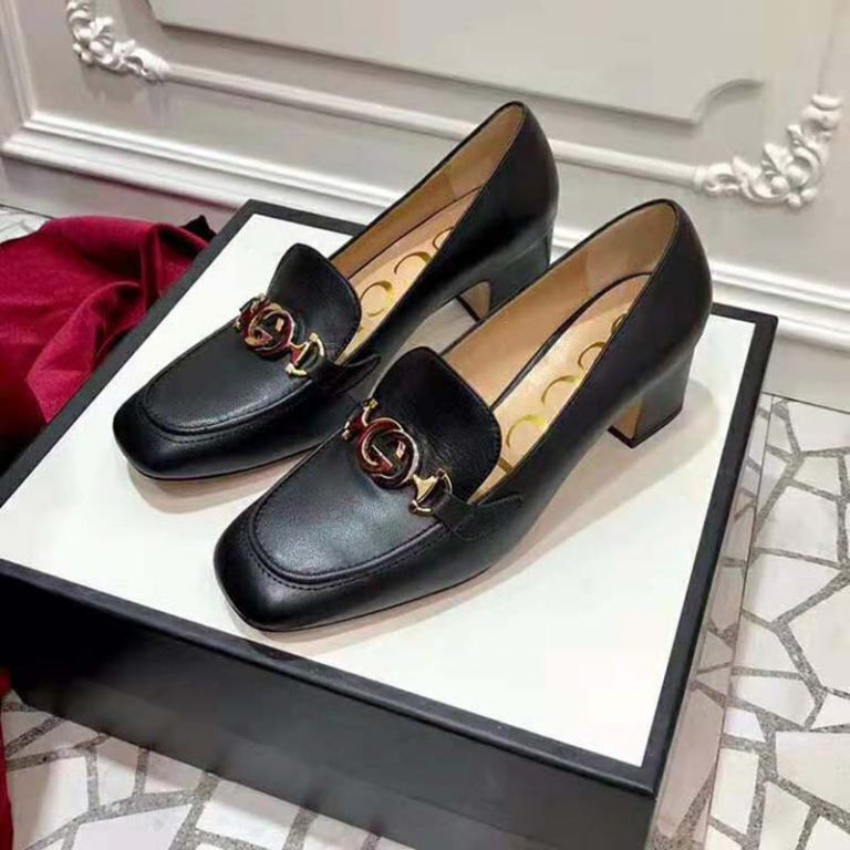 Gucci Women Gucci Zumi Leather MidHeel Loafer with Interlocking G