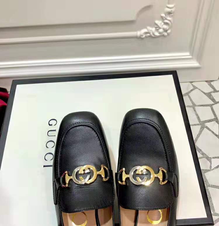 Gucci Women Gucci Zumi Leather Mid-Heel Loafer with Interlocking G ...