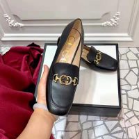 Gucci Women Gucci Zumi Leather Mid-Heel Loafer with Interlocking G Horsebit in 5.6 cm Height-Black (1)