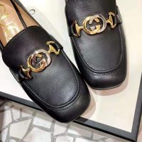 Gucci Women Gucci Zumi Leather Mid-Heel Loafer with Interlocking G Horsebit in 5.6 cm Height-Black (1)