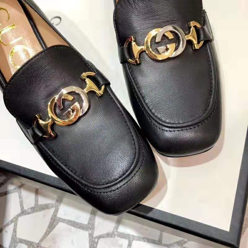 Gucci Women Gucci Zumi Leather Mid-Heel Loafer with Interlocking G ...
