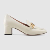 Gucci Women Gucci Zumi Leather Mid-Heel Loafer with Interlocking G Horsebit in 5.6 cm Height-White (1)