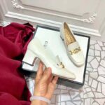 Gucci Women Gucci Zumi Leather Mid-Heel Loafer with Interlocking G Horsebit in 5.6 cm Height-White - Image 9