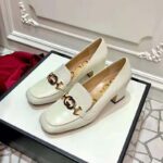 Gucci Women Gucci Zumi Leather Mid-Heel Loafer with Interlocking G Horsebit in 5.6 cm Height-White - Image 5