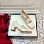 Gucci Women Gucci Zumi Leather Mid-Heel Loafer with Interlocking G Horsebit in 5.6 cm Height-White - Image 2