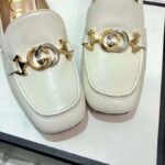 Gucci Women Gucci Zumi Leather Mid-Heel Loafer with Interlocking G Horsebit in 5.6 cm Height-White - Image 7