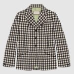 Chaqueta ajustada Gucci para mujer con estampado de pata de gallo en lana y algodón (negro)