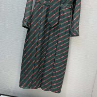 Gucci Women Interlocking G and Belts Print Dress in 100% Silk-Green (1)