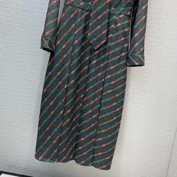Gucci Women Interlocking G and Belts Print Dress in 100% Silk-Green (6)