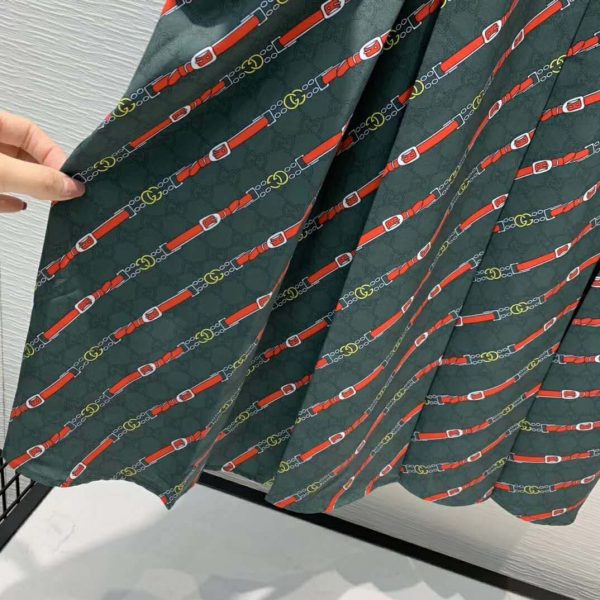 Gucci Women Interlocking G and Belts Print Dress in 100% Silk-Green (7)