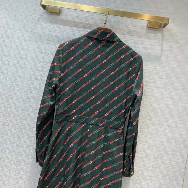 Gucci Women Interlocking G and Belts Print Dress in 100% Silk-Green (9)