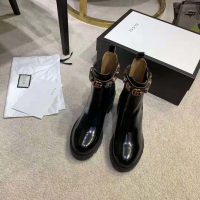 Gucci Women Leather Ankle Boot with Belt 6 cm Heel in Black Shiny Leather (1)