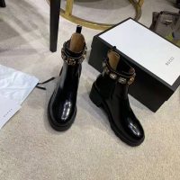 Gucci Women Leather Ankle Boot with Belt 6 cm Heel in Black Shiny Leather (1)