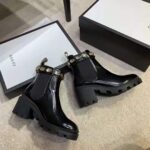Gucci Women Leather Ankle Boot with Belt 6 cm Heel in Black Shiny Leather - Image 2