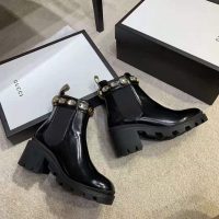 Gucci Women Leather Ankle Boot with Belt 6 cm Heel in Black Shiny Leather (1)