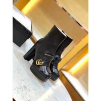 Gucci Women Leather Ankle Boot with Fringe Double G Hardware-Black