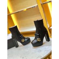 Gucci Women Leather Ankle Boot with Fringe Double G Hardware-Black