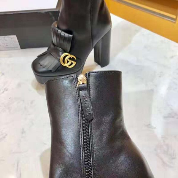 Gucci Women Leather Ankle Boot with Double G Hardware-Black (9)
