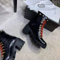 Gucci Women Leather Ankle Boot with Red Laces in Black Shiny Leather (1)