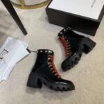 Gucci Women Leather Ankle Boot with Red Laces in Black Shiny Leather - Image 5