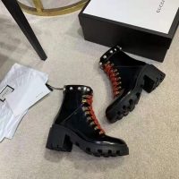 Gucci Women Leather Ankle Boot with Red Laces in Black Shiny Leather (1)