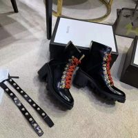 Gucci Women Leather Ankle Boot with Red Laces in Black Shiny Leather (1)