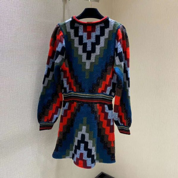 Gucci Women Multicolor Geometric Pattern Wool Knit Mini Dress-Blue (3)