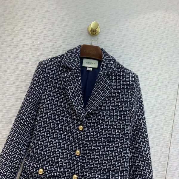 Gucci Women Square G Wool Jacket in Boxy Fit-Navy (1)