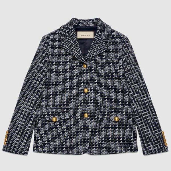 Gucci Women Square G Wool Jacket in Boxy Fit-Navy (7)