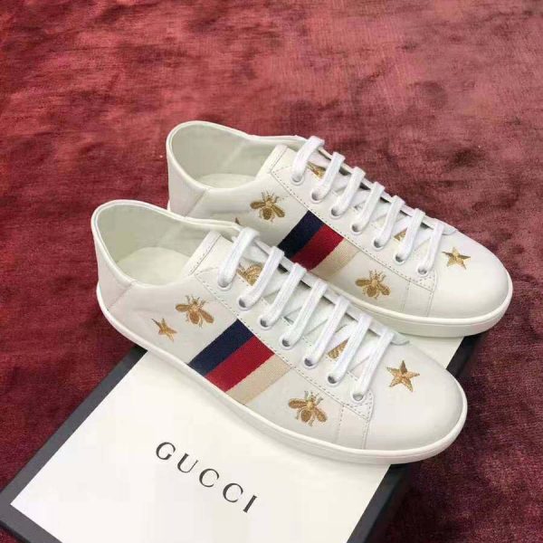 Gucci Women’s Ace Embroidered Sneaker in White Leather with Bees and Stars (7)