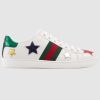 Gucci Women's Ace Embroidered Sneaker in White Leather with Inlaid Multicolor Stars