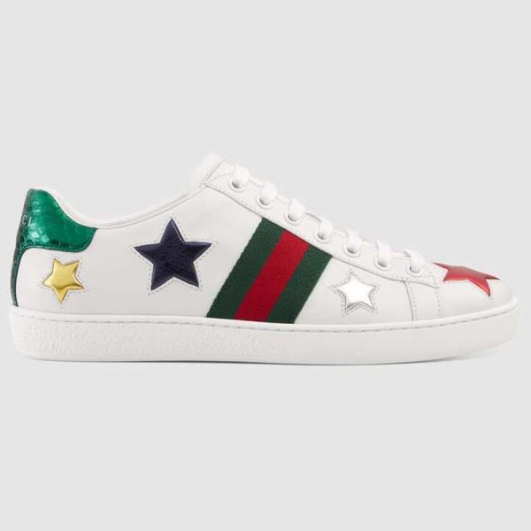 Gucci Women’s Ace Embroidered Sneaker in White Leather with Inlaid Multicolor Stars (1)