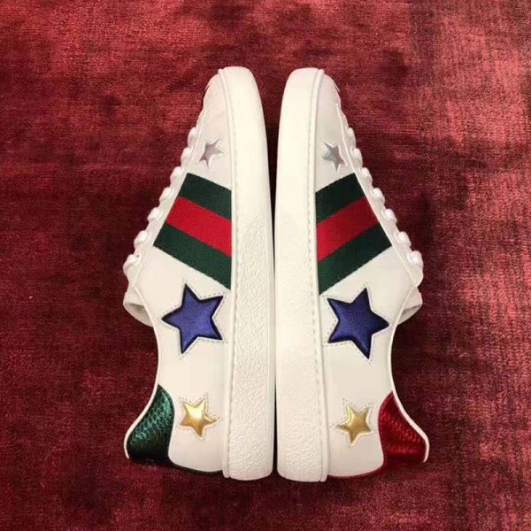 Gucci Women’s Ace Embroidered Sneaker in White Leather with Inlaid Multicolor Stars (2)