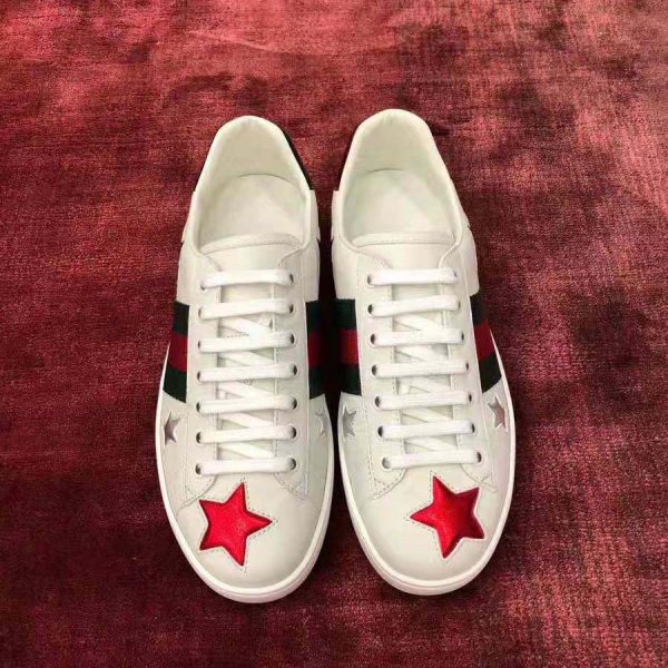 Gucci Women’s Ace Embroidered Sneaker in White Leather with Inlaid Multicolor Stars (5)