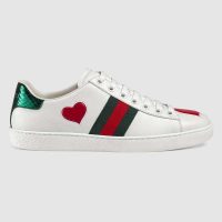 Gucci Women’s Ace Embroidered Sneaker with Two Leather Hearts in Rubber Sole-White (1)