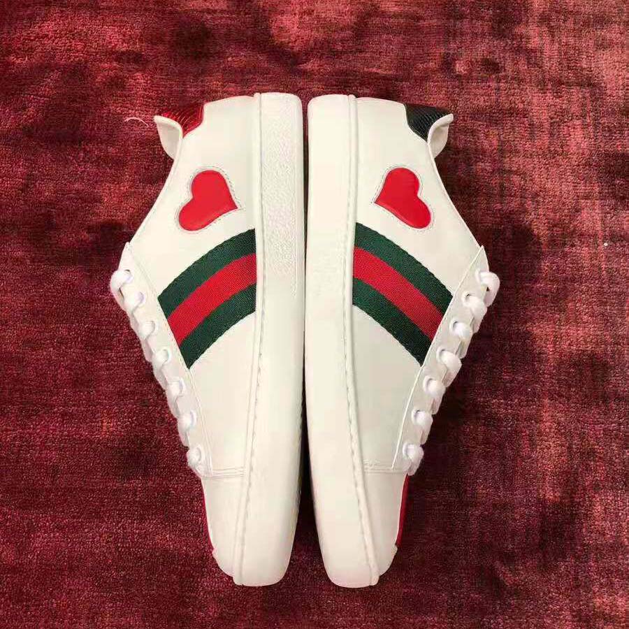 Gucci Women's Ace Embroidered Sneaker with Two Leather Hearts in Rubber ...