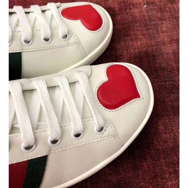 Gucci Women’s Ace Embroidered Sneaker with Two Leather Hearts in Rubber Sole-White (2)