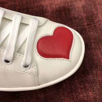 Gucci Women’s Ace Embroidered Sneaker with Two Leather Hearts in Rubber Sole-White (1)