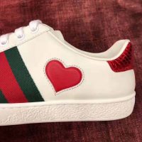 Gucci Women’s Ace Embroidered Sneaker with Two Leather Hearts in Rubber Sole-White (1)