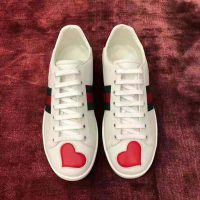 Gucci Women’s Ace Embroidered Sneaker with Two Leather Hearts in Rubber Sole-White (1)