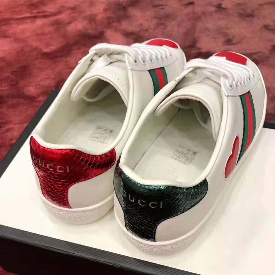 Gucci Women's Ace Embroidered Sneaker with Two Leather Hearts in Rubber ...