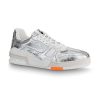 Louis Vuitton LV Men LV Trainer Sneaker in Metallic Silver Leather with Louis Vuitton Script Signature