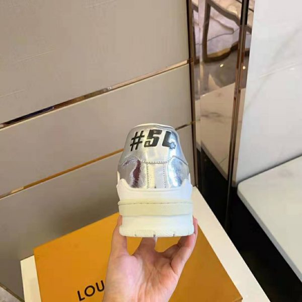 Louis Vuitton LV Men LV Trainer Sneaker in Metallic Silver Leather with Louis Vuitton Script Signature (10)