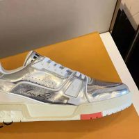 Louis Vuitton LV Men LV Trainer Sneaker in Metallic Silver Leather with Louis Vuitton Script Signature (1)