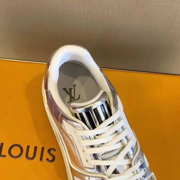 Louis Vuitton LV Men LV Trainer Sneaker in Metallic Silver Leather with Louis Vuitton Script Signature (12)