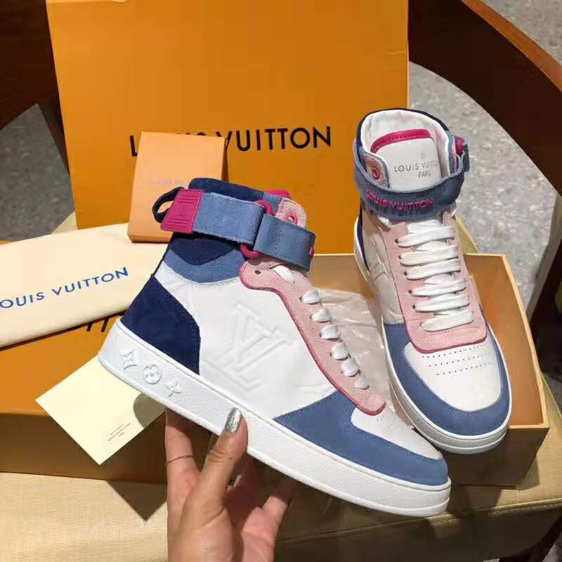 L.V Boombox Sneaker Boot Calfskin Leather Spring/Summer Collection  White/Blue/Pink in 2023