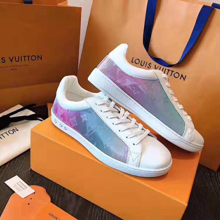 Louis Vuitton White Leather and Iridescent Monogram PVC Luxembourg Sneakers Size 41.5