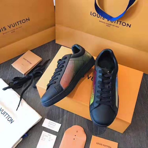 Louis Vuitton LV Unisex LV Sneaker Luxembourg in Iridescent Monogram Textile and Calf Leather-Black (3)