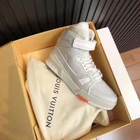 Louis Vuitton LV Unisex LV Trainer Sneaker Boot in Grained Calf Leather-White (1)