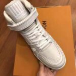 Louis Vuitton LV Unisex LV Trainer Sneaker Boot in Grained Calf Leather-White - Image 3